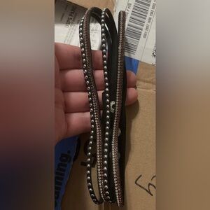 Black Studded Leather Biker Boot Wrap with Rhinestones